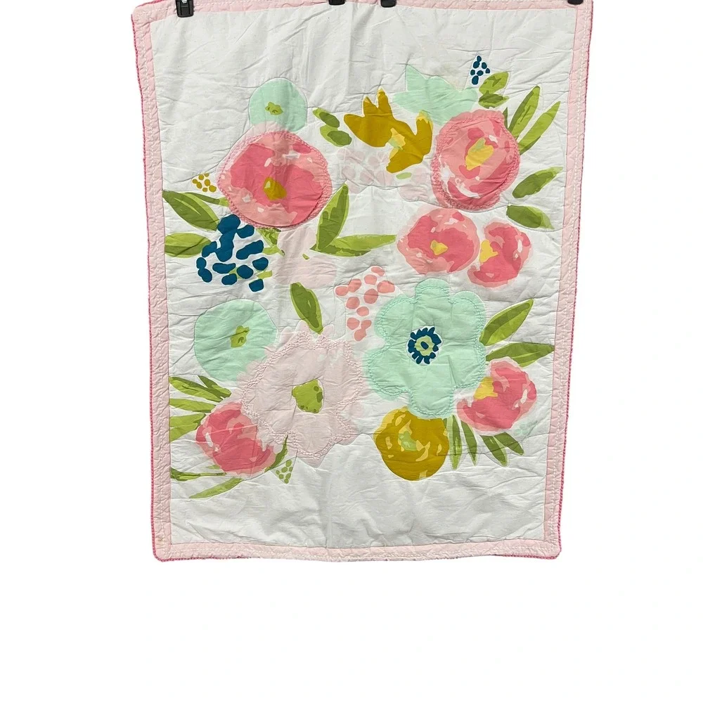 Cloud Island Floral Applique Baby Quilt Pink‎ Mint Green Nursery Blanket 32x40